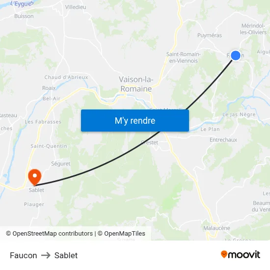Faucon to Sablet map