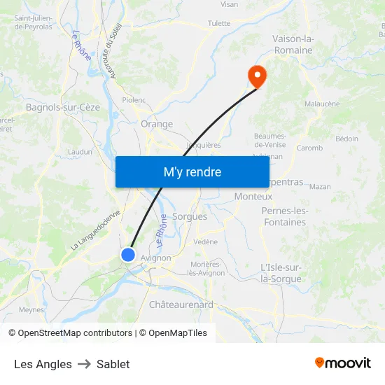 Les Angles to Sablet map