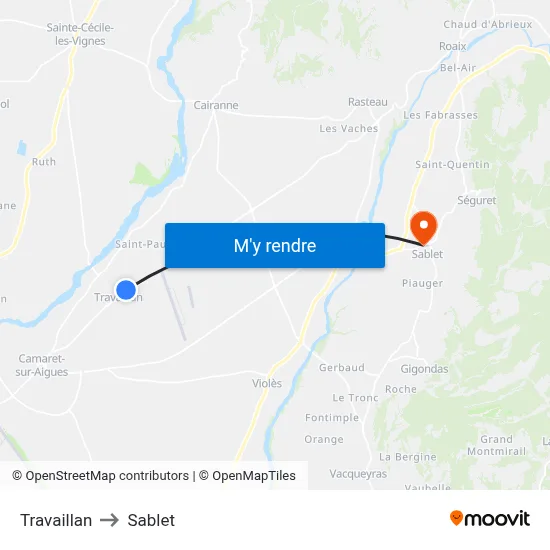 Travaillan to Sablet map