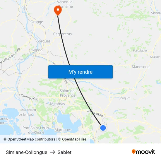 Simiane-Collongue to Sablet map