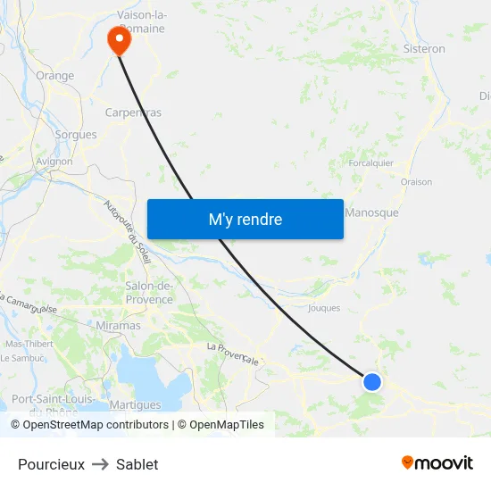 Pourcieux to Sablet map