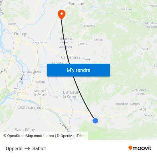 Oppède to Sablet map