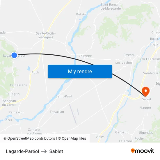 Lagarde-Paréol to Sablet map
