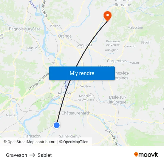 Graveson to Sablet map