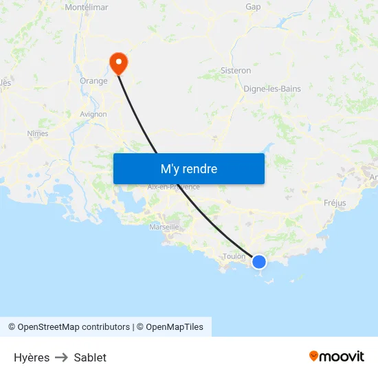 Hyères to Sablet map