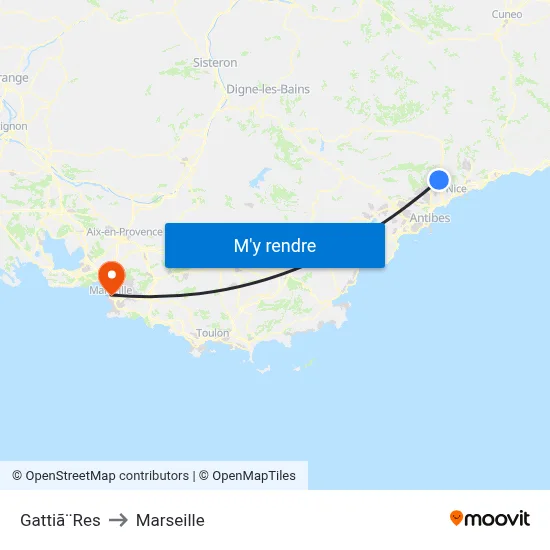 Gattiã¨Res to Marseille map
