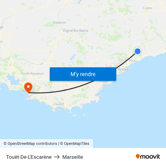 Touët-De-L'Escarène to Marseille map