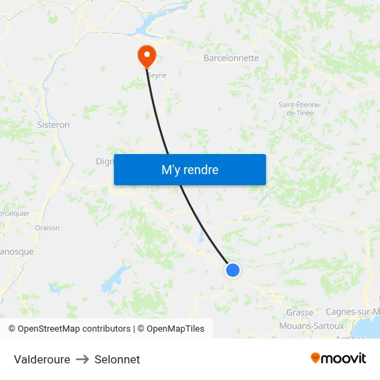 Valderoure to Selonnet map