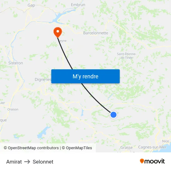 Amirat to Selonnet map