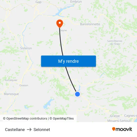 Castellane to Selonnet map