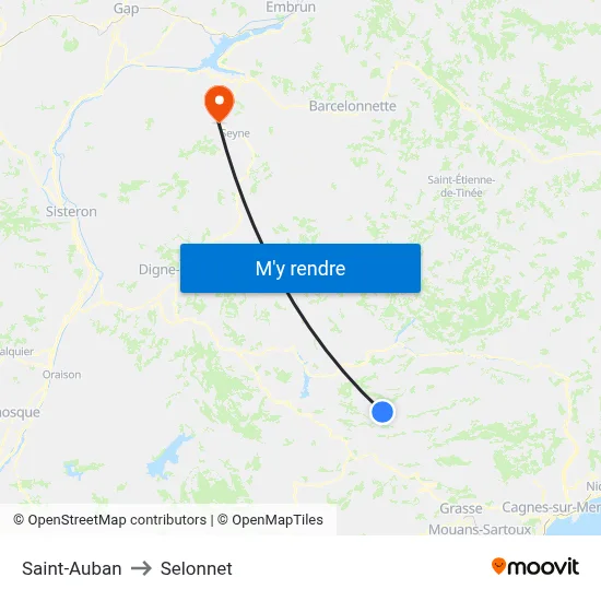 Saint-Auban to Selonnet map