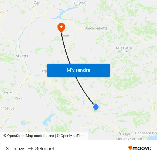 Soleilhas to Selonnet map