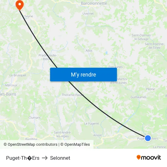 Puget-Th�Ers to Selonnet map