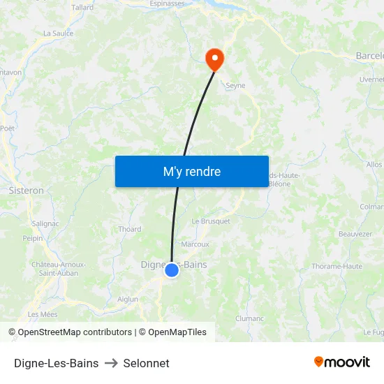 Digne-Les-Bains to Selonnet map