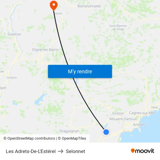 Les Adrets-De-L'Estérel to Selonnet map