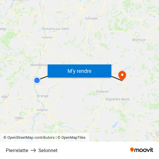 Pierrelatte to Selonnet map