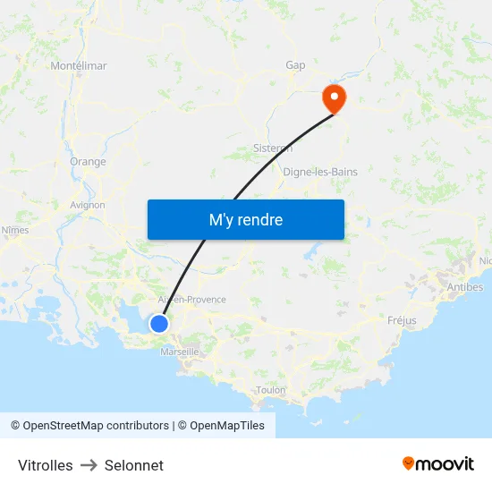 Vitrolles to Selonnet map