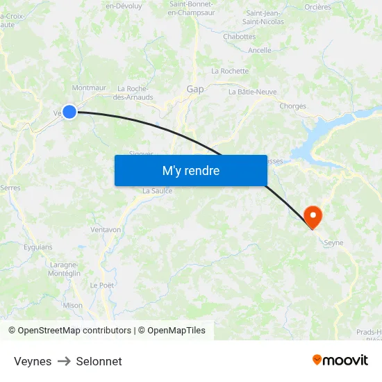 Veynes to Selonnet map