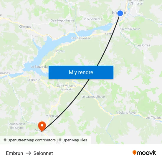 Embrun to Selonnet map