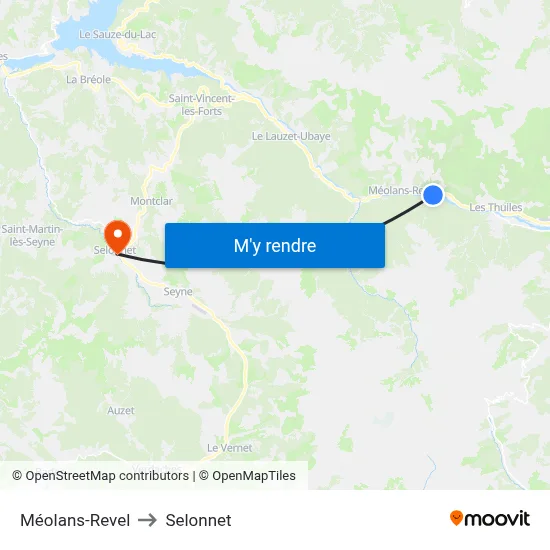 Méolans-Revel to Selonnet map