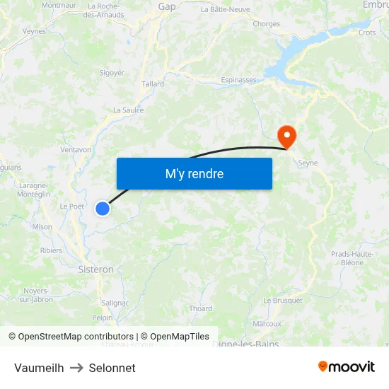 Vaumeilh to Selonnet map