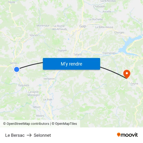 Le Bersac to Selonnet map