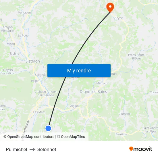 Puimichel to Selonnet map