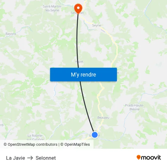 La Javie to Selonnet map