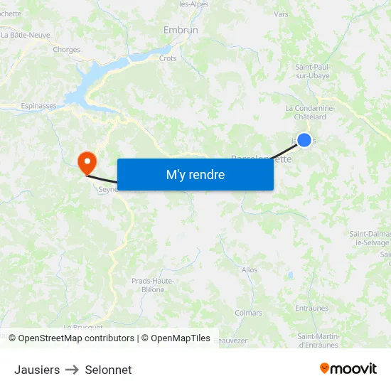 Jausiers to Selonnet map