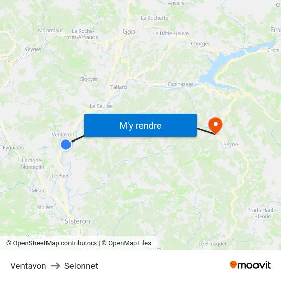 Ventavon to Selonnet map