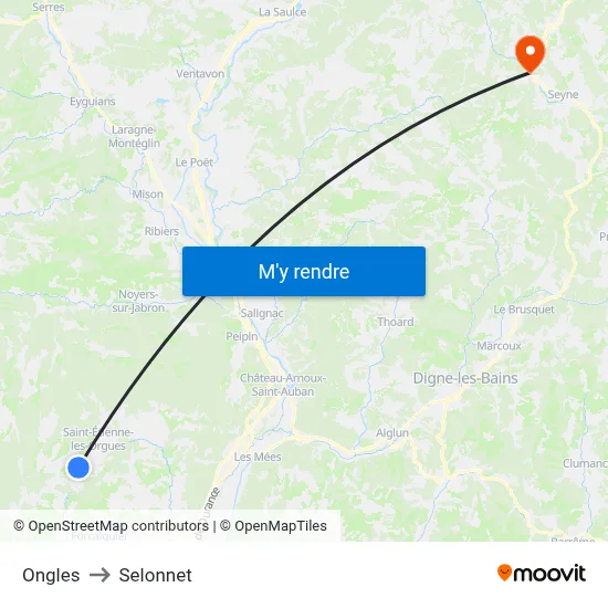 Ongles to Selonnet map