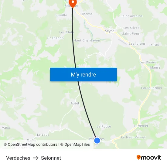 Verdaches to Selonnet map