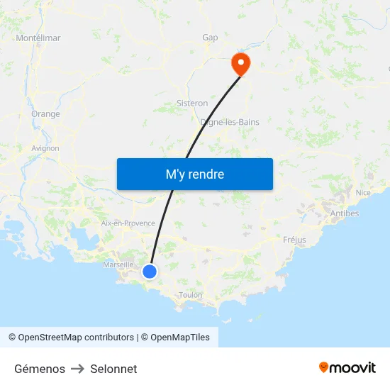 Gémenos to Selonnet map