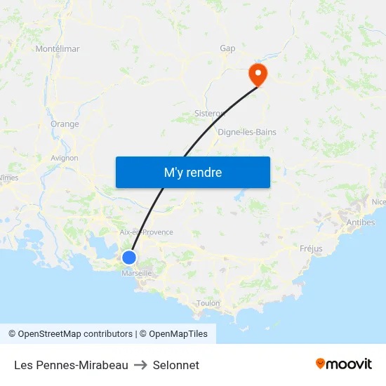 Les Pennes-Mirabeau to Selonnet map