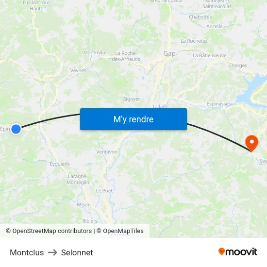Montclus to Selonnet map