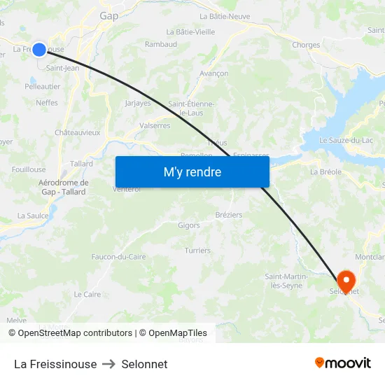 La Freissinouse to Selonnet map