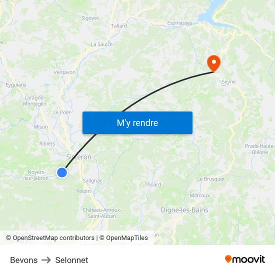 Bevons to Selonnet map