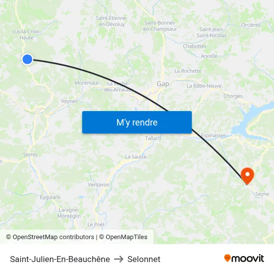 Saint-Julien-En-Beauchêne to Selonnet map