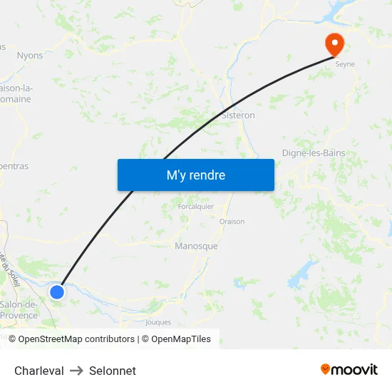 Charleval to Selonnet map