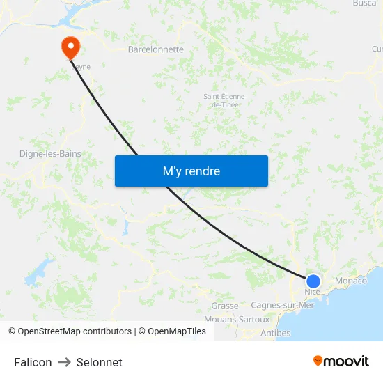 Falicon to Selonnet map
