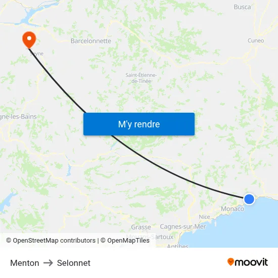 Menton to Selonnet map