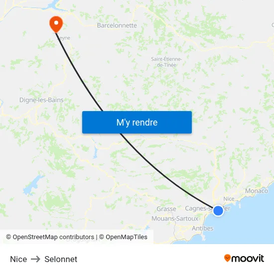 Nice to Selonnet map