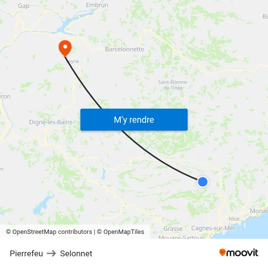 Pierrefeu to Selonnet map