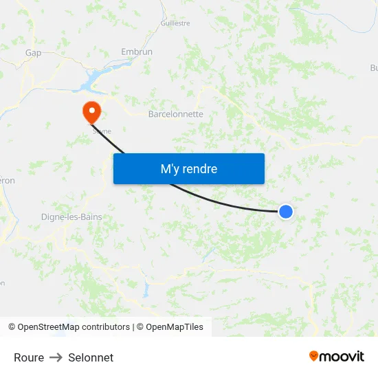 Roure to Selonnet map
