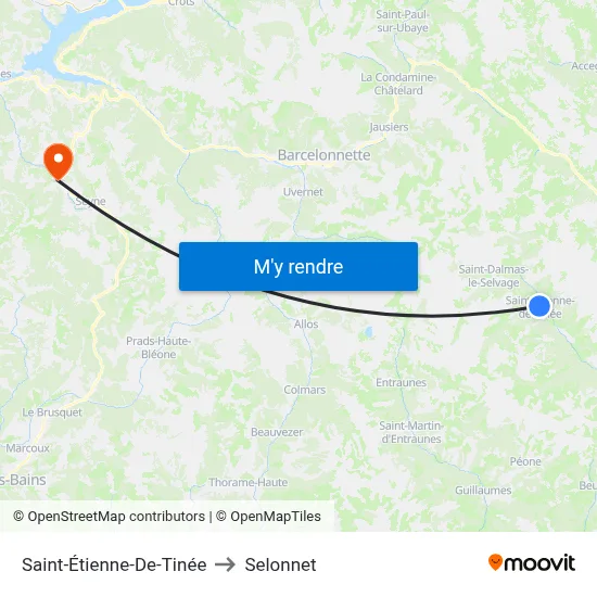 Saint-Étienne-De-Tinée to Selonnet map