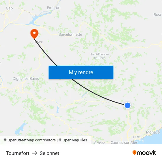 Tournefort to Selonnet map
