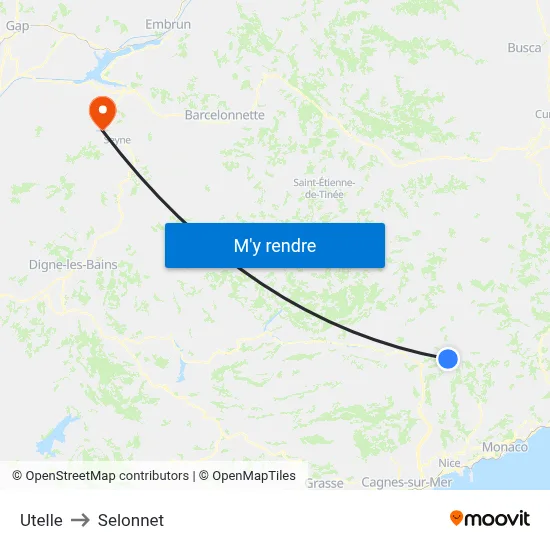 Utelle to Selonnet map
