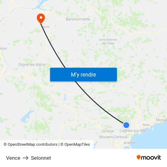 Vence to Selonnet map