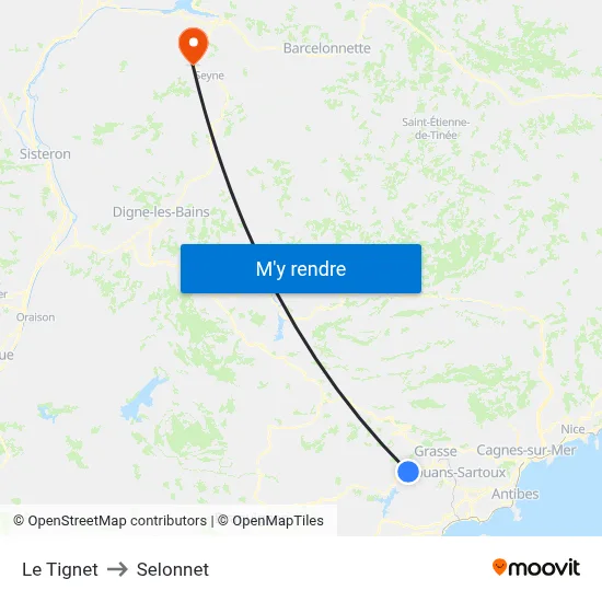 Le Tignet to Selonnet map