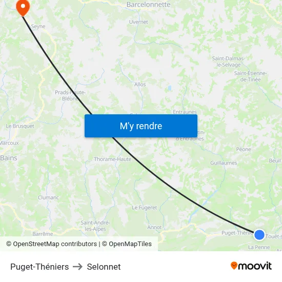 Puget-Théniers to Selonnet map